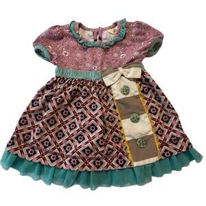 Matilda Jane Baby Girl Dress 3-6M Purple Floral Patchwork Bow Tulle Hem